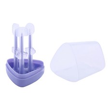 捷華 寵物矽膠小牙刷 三種刷頭 附帶防塵收納盒 適用於小型犬、貓咪, 紫色, 1個