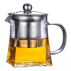 Canko康扣 耐熱玻璃濾茶壺, 明火加熱創意方形茶壺, 350ml, 1個