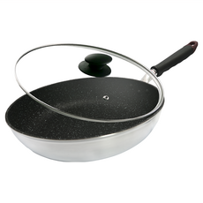 hokua 北陸 大金流光系列不沾平底鍋含蓋 日本製造 適用金屬鏟, 28cm, 1個