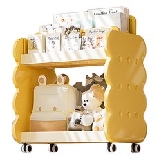 Yeya 也雅 乳酪夾心童趣風兒童繪本玩具分類收納櫃 附滑輪 + 高隔板 + 低隔板 2個, 黃色, 2層