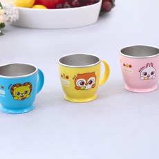 Edison Friends 防滑不鏽鋼杯3件組, 粉色兔子+藍色獅子+黃色貓頭鷹, 1組