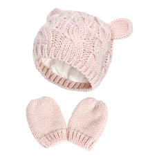歐美風寶寶保暖帽手套組 帽 + 手套, L(36~46cm), 粉色