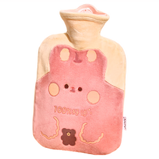 S-SportPlus+ 絨毛熱水袋 粉兔 1L, 可愛造型，柔軟親膚，舒緩不適，安全防漏，可拆洗, 1個