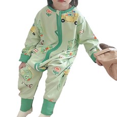 愛北鼻 無痕長袖防踢被 柔軟親膚 長袖保暖 多款可愛圖案可選, 80碼, 綠色恐龍車, 1入