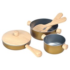 PLAN TOYS Cooking Utensils Set 小主廚鍋具6件組, 棕色, 1個