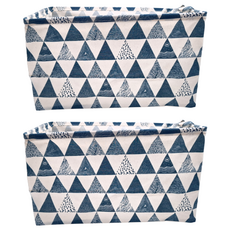 Bebehome 日式折疊收納箱 防水厚帆布+PE防水層+加粗鋼圈, 藍色三角幾何, 2個