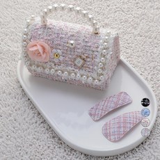 HanNal 花朵珍珠斜紋軟呢 肩背包 + 啪嗒夾 2件組