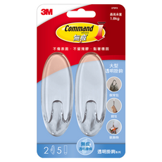 3M Command 無痕 大型透明掛鈎, 37093, 1卡