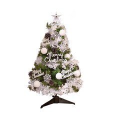 摩達客 耶誕台製豪華型裝飾綠色聖誕樹 銀白大雪花白果球系全套飾品組+50燈LED燈串暖白光-USB電池盒兩用, YS-GT233203, 3尺(90cm)