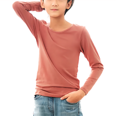 GIAT 吉亞特 兒童捍溫吸濕圓領款發熱衣, 130, 橘條