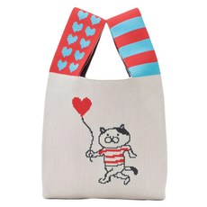 NEKONOBA 針織購物袋 有趣的貓, 米色, 1個