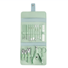 SC優選 不鏽鋼修甲美甲工具16件組, 1組, 綠色