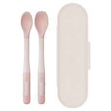 MOYUUM 彎曲餵食雙匙組 韓國製, 1組, 蜜桃粉