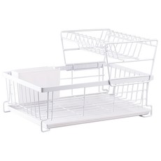 43x28cm碗盤收納瀝水置物架 防水防鏽 靜電噴塗 附瀝水盤和瀝水筒, 2層, 白色, 1個