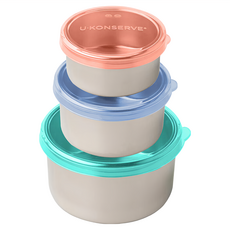 U Konserve 美國優康 不鏽鋼保鮮便當盒 Set，通過LFGB食品安全等級認證／CPSIA檢驗，適合三人組，熱帶天空, 1組