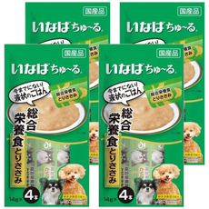 INABA 啾嚕 狗用肉泥 綜合營養食 14gx4入 日本國產 綠茶消臭成分配方 條狀包裝, 雞肉, 56g, 3袋