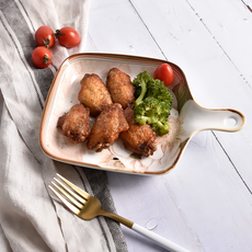 Homely Zakka 北歐新古典輕奢風陶瓷餐具 單柄烤盤 23 x 16.5 x 3.5cm, 白色, 1個