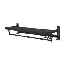 FAmILyLIFE 生活 航太鋁免打孔摺疊毛浴巾架 免釘膠款 A-254-BK, 極簡黑, 1個