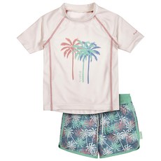Playshoes兒童抗UV防曬短袖泳裝兩件組配海灘褲-棕梠樹 舒適透氣 夏日必備