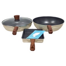 Queen Chef 韓國Light Plus鈦合金不沾鍋28cm, 雪藏白, 炒鍋28cm + 平底鍋28cm + 鍋蓋28cm + 玉子燒鍋16 x 19.5cm, 1組