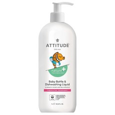 ATTITUDE 艾特優 嬰幼兒奶瓶餐具洗潔精，天然成分，低敏配方，按壓頭設計, 1L, 1瓶