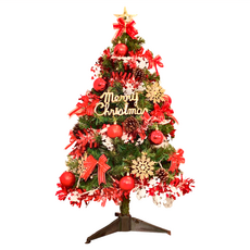 摩達客豪華型裝飾綠色聖誕樹(紅色金色系配件)+50燈LED燈, 耶誕台製3尺/3呎 ( 90cm ), YS-GT03606