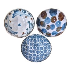 AWASAKA 粟坂 寬口丼碗 3入組 日本產陶瓷碗, 筆青釉繪, 1組