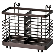 Homely Zakka 日式簡約鐵藝可掛式筷子叉勺餐具分類瀝水籃/餐具收納架/置物架, 深銅色, 1個, 1層