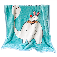 秋冬必備雙層加厚多功能法蘭絨雲毯 兒童毯 100%聚酯纖維, 100 x 130cm, 大象托兒所綠