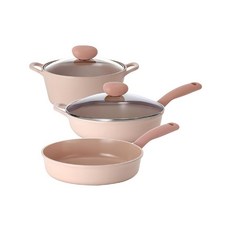 NEOFLAM 台灣公司貨 Sherbet蜜桃雪酪系列 鍋具3件組, 粉紅色, 湯鍋+平底鍋+單柄湯鍋, 1組
