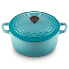 LE CREUSET 圓鐵鍋 附電木頭鍋蓋 3.3L 22cm 加勒比海藍 燉鍋 湯鍋 露營鍋 家庭必備, 1個