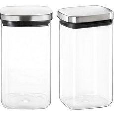 Hello Kitchen 不鏽鋼蓋方形耐熱玻璃瓶, 1.6L, 2個