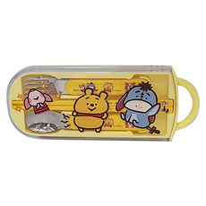 Skater Kanahei x 小熊維尼 3合1餐具組 19.8 x 7.6 x 1.7cm, 收納盒 + 筷子 + 湯匙 + 叉子, 1組, 614354