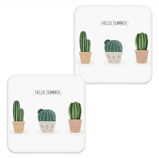 FEEPOP 硅藻土吸水杯墊 印花 正方形, 仙人掌 白色, 2個