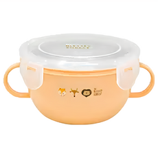 DOUBLEBEAR 台灣晉億 祝福森林大容量不鏽鋼隔熱碗795ml，適用4個月以上, 橘色, 1個