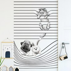 半島良品 DIY無痕創意牆貼壁貼, 雙拼 嘻哈動物