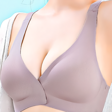 前扣式冰絲內衣, 80%錦綸, 20%氨綸, V型美背, 無鋼圈, L, 霧霾紫