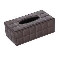寢室安居 方格紋皮革磁吸式收納面紙盒/紙巾盒, 1個, 咖啡色