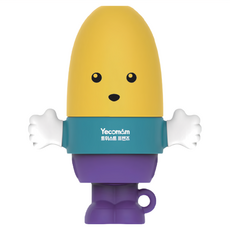 Yecomam 朋友旋轉水果棒, 可愛上蓋設計 防汙染 手掌環防吞設計 可掛奶嘴鏈, 黃色, 1個