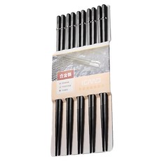 瑞典廚房 日系合金筷子/環保筷/耐熱筷 不易變形, 5雙筷子, 黑色 + 金色裝飾環, 5雙