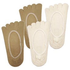 NICOFUN 愛定做 桑蠶絲隱形止滑瑜伽五趾襪 女襪 FYK245TOE06 64g 2雙, 22~24.5cm, 柔白 + 駝色