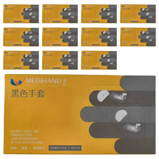 MEDIHAND 美恆 黑色合成手套 100入 低敏 無粉 防汙, 黑色, S, 12盒