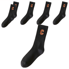 刺繡C字中筒襪, 棉質透氣舒適, 黑, 30cm