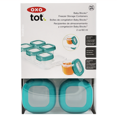 OXO tot 好滋味冷凍儲存盒 適合分裝儲存、冷凍自製嬰兒副食品 完全密封防止副食品外漏 可直接微波加熱 托盤可堆疊收納不占空間 小格裝, 60ml, 靚藍綠, 1盒