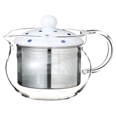 Saikai 西海陶器 藍丸玻璃茶壺，375ml，日本陶瓷壺身，濾網中國, 白底藍點, 1個