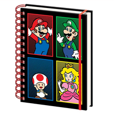 SUPER MARIO 超級瑪利歐 A5筆記本 21 x 14.5 公分 瑪利歐與他的冒險夥伴, 瑪利歐與他的冒險夥伴 紅色 + 綠色 + 藍色 + 黃色, 1本