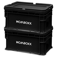 FL生活+ 粗曠風可疊加耐重收納箱2件組 附上蓋, 曜石黑, 2個