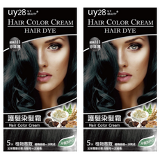 uy28 優雅美體 護髮染髮霜 植粹添加 不含PPD, 黑檀 經典珍珠黑, 2盒