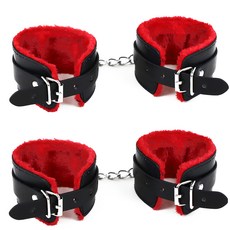 告別單身派對毛絨手銬 黑紅色 2入, 2個, 黑色 紅色