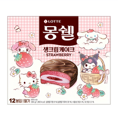 LOTTE 樂天 Moncher 奶油夾心巧克力派 草莓 12個入, 384g, 1盒